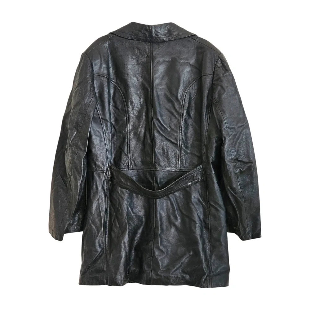 Vintage Black Double-Breasted Leather Coat – Men’s Size Large – Made in Italy - Picture 3 of 6